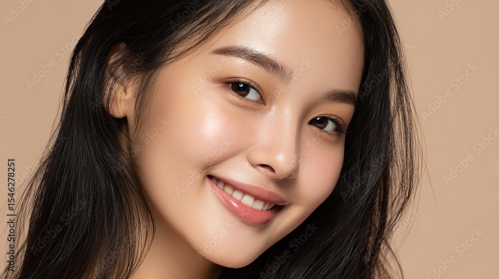 Portrait of a young Asian woman with flawless skin and natural makeup, glowing under soft natural light, representing beauty, skincare, and healthy self-care lifestyle Portrait of a young Asian woman with flawless skin and natural makeup, glowing under soft natural light, representing beauty, skincare, and healthy self-care lifestyle