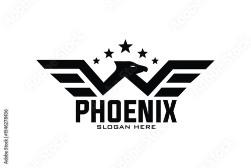 phoenix bird badge logo vector with stars for military or organization.