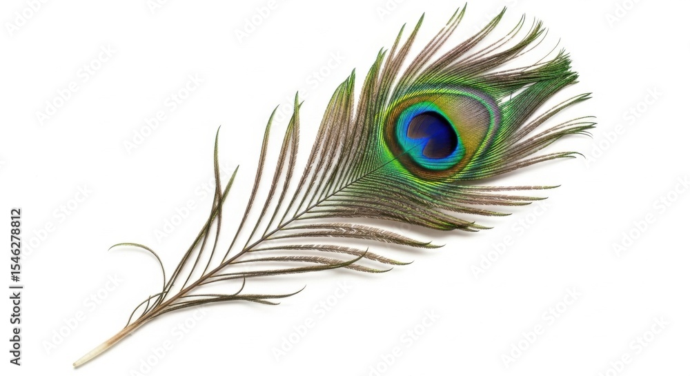 Fototapeta premium Peacock feather isolated on white background