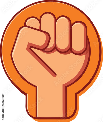 A Symbol of Defiance and Unity: The Empowering Raised Fist Emblem with a Bold Orange Circle in Background, representing a diverse global community, strength, determination, and fighting oppression