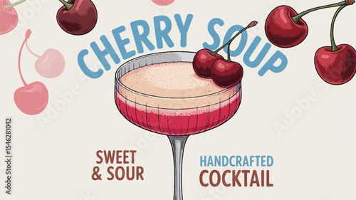 Vintage Cherry Soup Cocktail Illustration