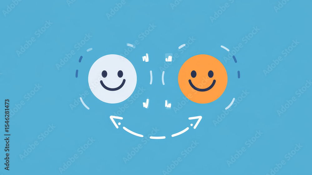 Naklejka premium Illustration of a Feedback Loop with Smiling Faces and Arrows, Symbolizing Constructive Criticism, Positive Communication, and Continuous Improvement