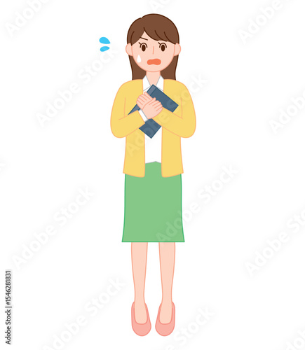驚いた表情の若手女性教師のイラスト/Surprised Young Female Teacher Illustration