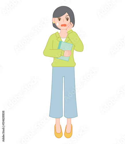 焦った表情の女性教師のイラスト/Worried Female Teacher Looking Flustered