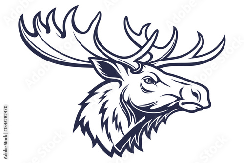 Navy outline shows a moose head featuring majestic antlers in profile
