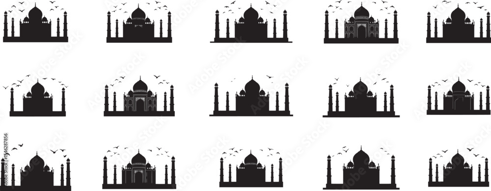 Fototapeta premium Taj mahal silhouette vector graphic india landmark architecture travel destination seamless pattern art design