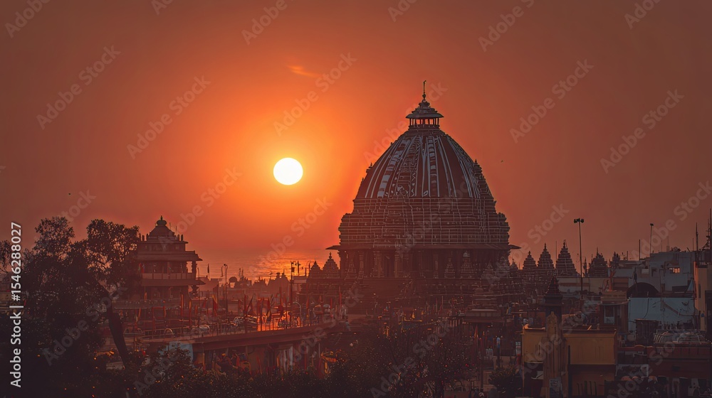 Obraz premium Sunset at Hindu Temple in Ahmedabad, India