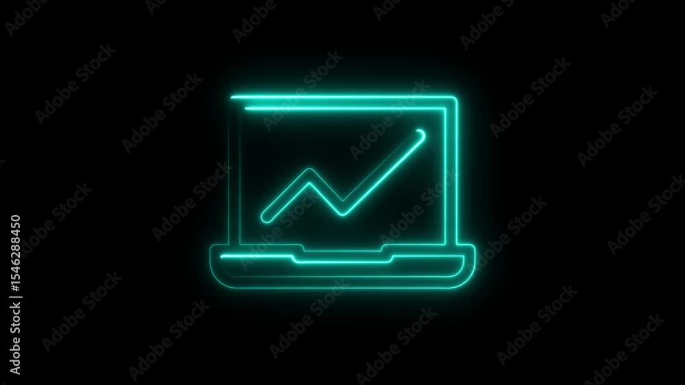 Neon Laptop Icon with Upward Graph Representing Data Growth Neon Laptop Icon with Upward Graph Representing Data Growth