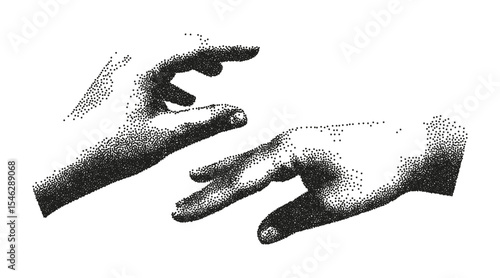 Trendy element human hand stipple photocopy texture, dotted pop art. Vector illustration of vintage grunge punk crazy art templates.