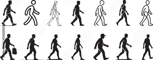 Walking man silhouettes diverse styles animation. eps-10
