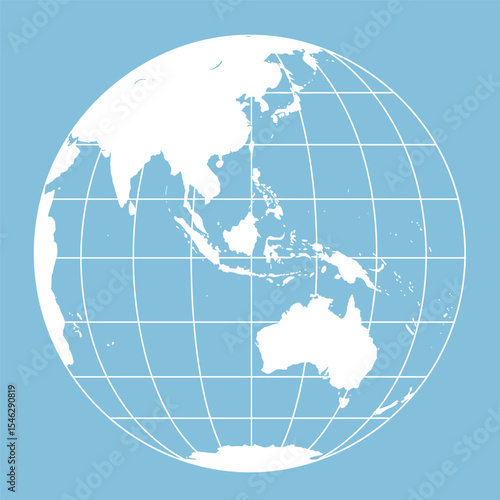 World globes maps set. Europe, Asia, North and South America, Oceania, Africa globe maps. Earth globe icons isolated on blue background. Vector illustration