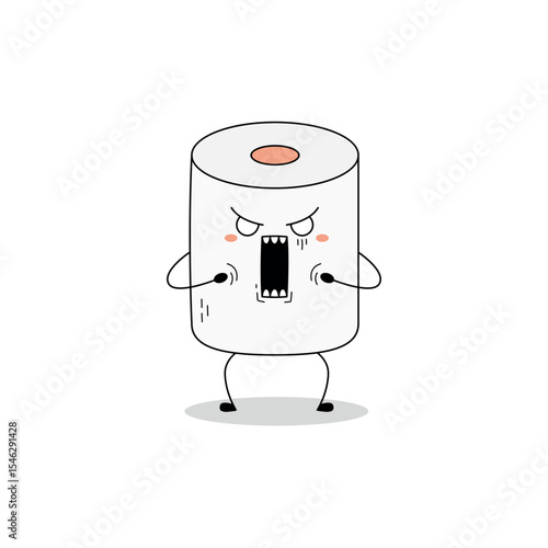Cute Toilet Paper cartoon character shocked expression doodle