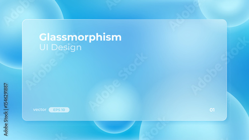 Glassmorphism UI. User interface elements for mobile app. Glass texture icons set. Vector. Simple modern design. For web, social media, business. Eps10 illustration. Abstract background. Blue color.