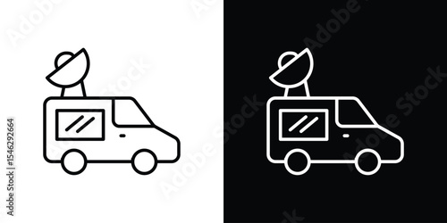 Broadcast van icon in black. flat graphic vector icon