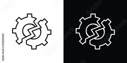 Broken gear icon in black. flat graphic vector icon