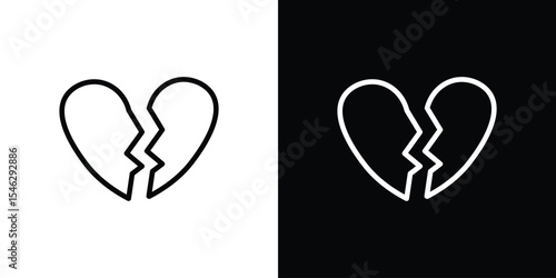 Broken heart icon in black. flat graphic vector icon