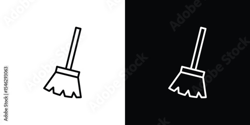 Broom icon in black. flat graphic vector icon