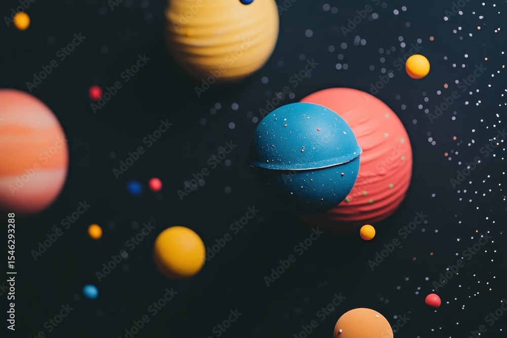 Fototapeta premium colorful planets orbiting in dark space.