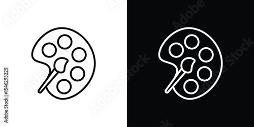 Brush and Palette icon in black. flat graphic vector icon