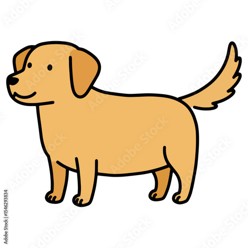 A friendly golden dog, resembling a labrador retriever, standing happily. A classic pet illustration perfect for veterinarian clinics, dog walker logos, and family-friendly designs.