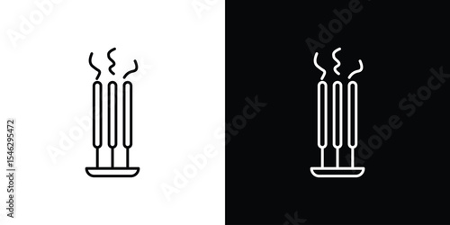 Burning incense stick icon in black. flat graphic vector icon