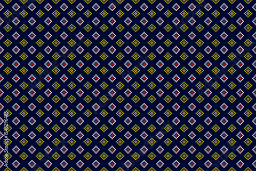 Modern Thai silk pattern in dark blue, featuring small, neatly arranged rhombus geometric patterns, giving a contemporary and luxurious feel.