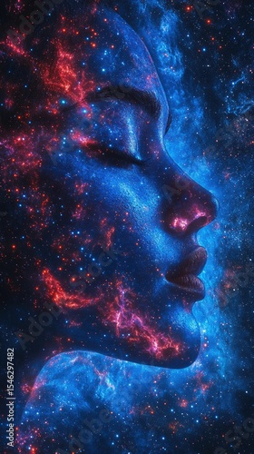 Cosmic face serene nebula blue red stars