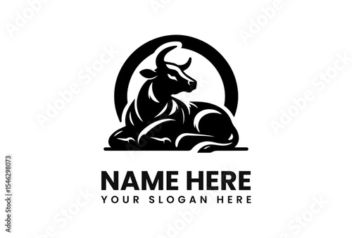 Silhouette logo of a reclining bull, within a circular frame, for a business or brand.