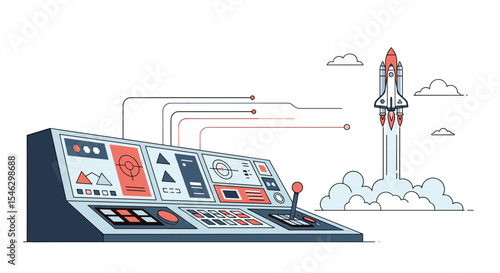 The Launch Control Panel For Mission Control Preparing Space Shuttle For Blastoff Into Space