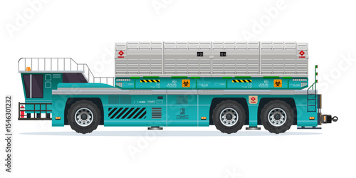 Heavy Truck containers filled with toxic waste, radioactive biological hazard vector illustration