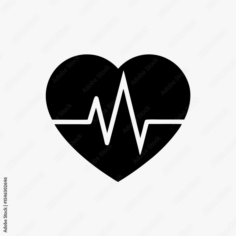 Black heart icon with white electrocardiogram line representing heartbeat or medical health concept
Black heart icon with white electrocardiogram line representing heartbeat or medical health concept