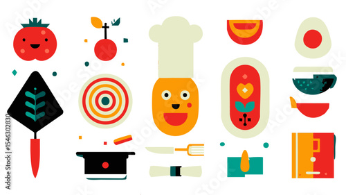 Culinary school brochure Set of 5 Flat School Icons Graduation Cap Knife Plate Book Diploma