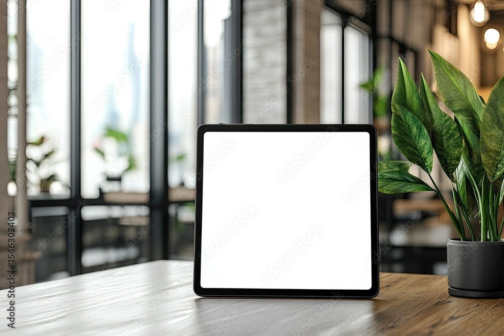 High Definition View of Comfortable Office Room with Blank Screen Digital Tablet High Definition View of Comfortable Office Room with Blank Screen Digital Tablet