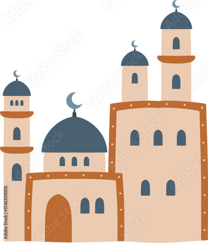Mosque with multiple domes and minarets
