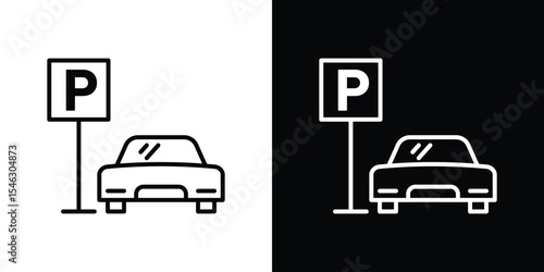 Car parking icon in black. flat graphic vector icon
