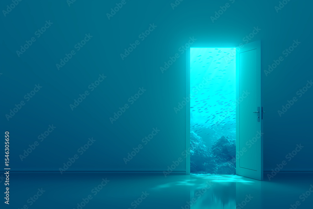 otherworldly and alternate dimension portal Open Interior Door Revealing Underwater Ocean Scene
otherworldly and alternate dimension portal Open Interior Door Revealing Underwater Ocean Scene