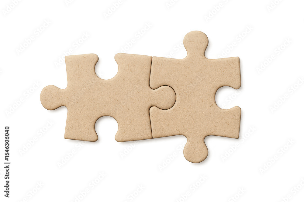 Fototapeta premium Cardboard puzzle pieces interlocking, representing collaborative problem-solving and partnership against transparent backdrop