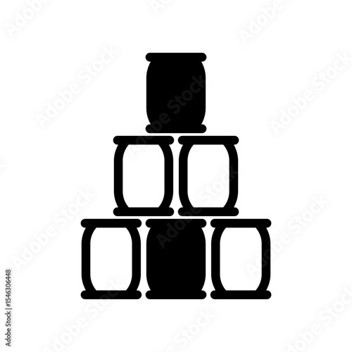Black Silhouette of a Pyramid Stack of Barrels on White Background