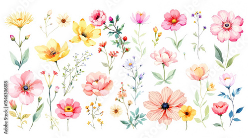 Wallpaper Mural Spring flowers collage, Watercolor floral background, set of floral elements, Spring flowers on white background Torontodigital.ca