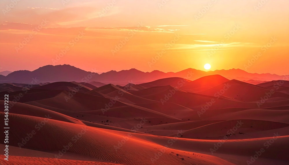 Naklejka premium Wide skyline bathed in intense sunset reds and warm coral light, casting soft shadows over minimal terrain.