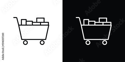 Cart with product icon in black. flat graphic vector icon