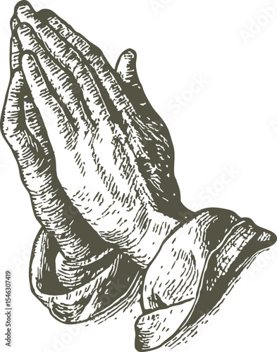 Vintage Hand-Drawn Praying Hands Illustration
