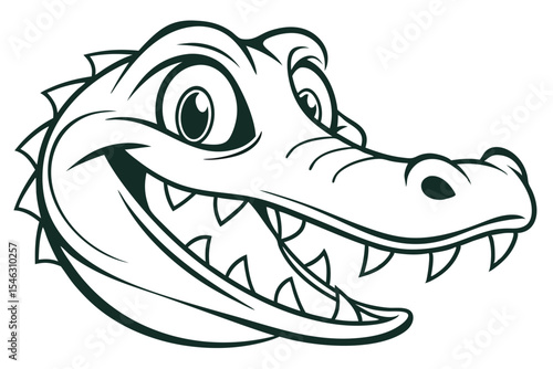 Cartoon alligator head shows its teeth in a bold outline style, exuding a fun vibe