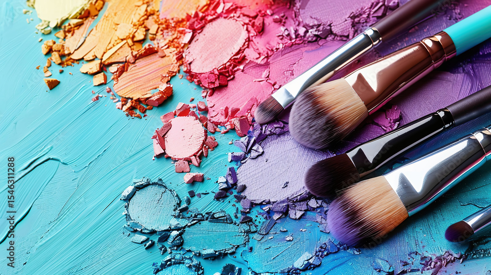 Fototapeta premium Makeup brushes, eyeshadow palette