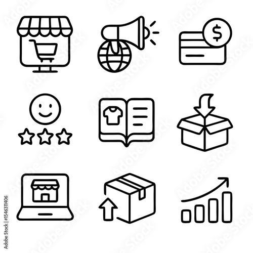 Minimalist Line Art Online Store Icon Set for E-commerce and Shopping Needs