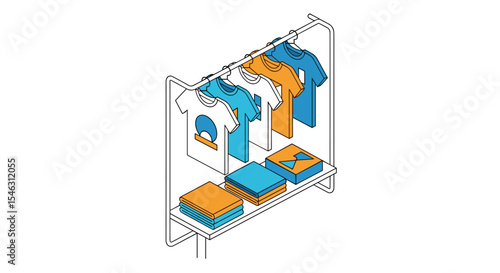 Organization and Storage of Clothing Items in a Simple Wardrobe Isometric Illustration Style
