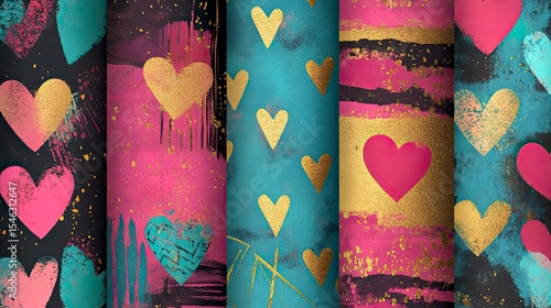 Abstract heart patterns on textured fabric