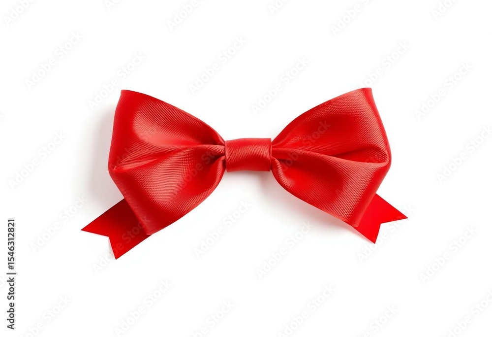 Fototapeta premium A vibrant red ribbon bow, perfectly tied, isolated on a pure white background, satin, gift