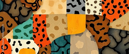 Abstract seamless vector wallpaper pattern of wild animal skin patches in diverse colors and textures,  bohemian,  vector