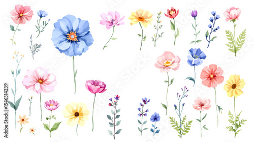 Wallpaper Mural Watercolor floral background, set of floral elements Torontodigital.ca